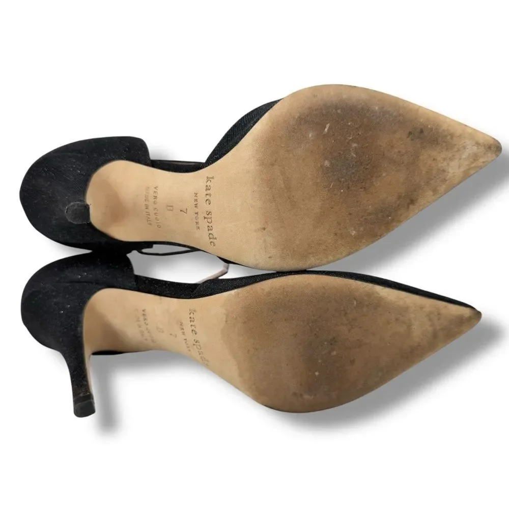 Kate Spade Black Shimmer Womens Pointed Toe D'Orsay Pumps Ankle Strap Heels Sz 7